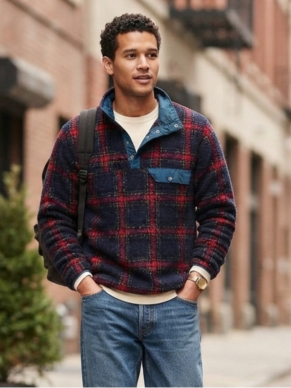 Southern Proper Old Glory Plaid Fleece Pullover Jacket